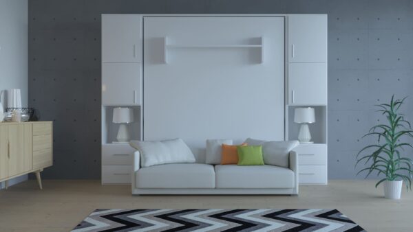 Wall bed with sofa and storage